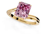 Solitaire Engagement Ring Setting for Fancy Pink Radiant Cut Center with Plain Bypass Twist Band and Prong Head in Yellow Gold