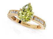 Solitaire Engagement Ring Setting for Fancy Yellow Pear-Shaped Center with Milgrain-Edged Pave Band and Prong Head in Yellow Gold