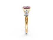 5 Stone Engagement Ring Setting for Fancy Pink Radiant Cut Center with Graduated Accents and Prong Head in Yellow Gold