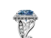 Halo Engagement Ring Setting for Fancy Blue Princess Cut Center with Leaf Motif Split Shank and Prong Head in Platinum