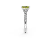 Paired Accent Engagement Ring Setting for Fancy Yellow Radiant Cut Center with Pave Band and Prong Head in Platinum