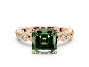 Solitaire Engagement Ring Setting for Fancy Green Asscher Cut Center with Beaded Bezel Station Band and Prong Head in Rose Gold