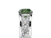 Solitaire Engagement Ring Setting for Fancy Green Cushion Cut Center with Graduated Shared Prongs and Prong Head in Sterling Silver