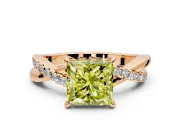 Crossover Engagement Ring Setting for Fancy Yellow Princess Cut Center with Pave and Plain Strands and Prong Head in Rose Gold