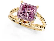 Halo Engagement Ring Setting for Fancy Pink Princess Cut Center with Rope Twist Split Shank and Prong Head in Yellow Gold