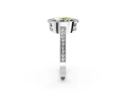 Halo Engagement Ring Setting for Fancy Yellow Oval Center with Milgrain Halo, Pave Band and Prong Head in White Gold