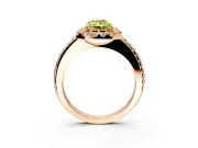 Pave Halo Engagement Ring Setting for Fancy Yellow Radiant Cut Center with Single Row Pave Band and Prong Head in Rose Gold