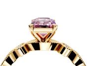 Solitaire Engagement Ring Setting for Fancy Pink Emerald Cut Center with Milgrain Bezel Accents and Prong Head in Yellow Gold
