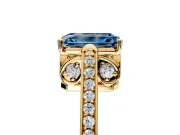 Cathedral Engagement Ring Setting for Fancy Blue Emerald Cut Center with Antique-Style Pave Band and Prong Head in Yellow Gold