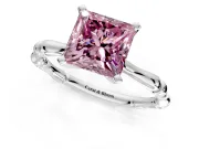 Solitaire Engagement Ring Setting for Fancy Pink Princess Cut Center with Bamboo Band and Prong Head in Platinum