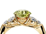 Cluster Engagement Ring Setting for Fancy Yellow Round Cut Center with Round Cut Accent Frame and Prong Head in Yellow Gold