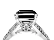 Solitaire Engagement Ring Setting for Fancy Black Asscher Cut Center with Pave Rail Split Shank and Prong Head in White Gold
