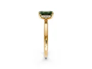 Hidden Halo Engagement Ring Setting for Fancy Green Emerald Cut Center with Thin Round-Wire Band and Prong Head in Yellow Gold