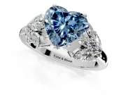 Leaf Cluster Engagement Ring Setting for Fancy Blue Heart-Shaped Center with Marquise Accents and Prong Head in Sterling Silver