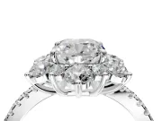 Floral Halo Engagement Ring Setting for Cushion Cut Center with Pave Accents and Prong Head in Sterling Silver