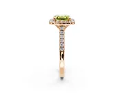 Halo Engagement Ring Setting for Fancy Yellow Asscher Cut Center with Raised Halo, Pave Band and Prong Head in Rose Gold
