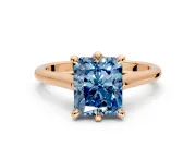 Solitaire Engagement Ring Setting for Fancy Blue Radiant Cut Center with Cathedral Band and Prong Head in Rose Gold
