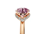 Hidden Halo Engagement Ring Setting for Fancy Pink Round Cut Center with Plain Rounded Band and Prong Head in Rose Gold