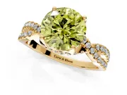Solitaire Engagement Ring Setting for Fancy Yellow Round Cut Center with Narrow Twist Pave Band and Prong Head in Yellow Gold