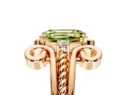 Solitaire Engagement Ring Setting for Fancy Yellow Emerald Cut Center with Twisted Band and Scroll Prong Head in Rose Gold