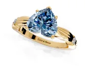 Solitaire Engagement Ring Setting for Fancy Blue Heart-Shaped Center with Carved Leaf Shoulders and Prong Head in Yellow Gold