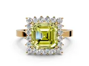 Starburst Halo Engagement Ring Setting for Fancy Yellow Asscher Cut Center with Flat Cathedral Band and Prong Head in Yellow Gold