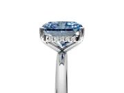 Hidden Halo Engagement Ring Setting for Fancy Blue Radiant Cut Center with Thin Round-Wire Band and Prong Head in Sterling Silver