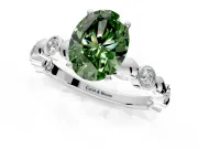 Solitaire Engagement Ring Setting for Fancy Green Oval Center with Beaded Bezel Station Band and Prong Head in Sterling Silver