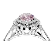 Double Halo Engagement Ring Setting for Fancy Pink Marquise Center with Narrow Pave Split Shank and Prong Head in Sterling Silver