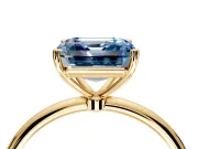 Solitaire Engagement Ring Setting for Fancy Blue Asscher Cut Center with Straight Thin Band and Prong Head in Yellow Gold