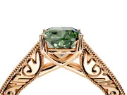 Solitaire Engagement Ring Setting for Fancy Green Cushion Cut Center with Engraved Pave Band and Prong Head in Rose Gold