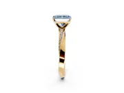 Side Accent Engagement Ring Setting for Fancy Blue Radiant Cut Center with Accent Shoulders and Prong Head in Yellow Gold