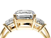 3 Stone Engagement Ring Setting for Asscher Cut Center with Matching Side Accents and Prong Head in Yellow Gold