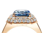 Halo Engagement Ring Setting for Fancy Blue Asscher Cut Center with Plain Tapered Band and Prong Head in Rose Gold