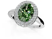Halo Engagement Ring Setting for Fancy Green Oval Center with Plain Tapered Band and Prong Head in Platinum