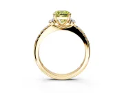 Paired Accent Engagement Ring Setting for Fancy Yellow Cushion Cut Center with Pave Band and Prong Head in Yellow Gold