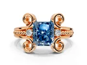 Solitaire Engagement Ring Setting for Fancy Blue Radiant Cut Center with Twisted Band and Scroll Prong Head in Rose Gold