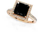 Halo Engagement Ring Setting for Fancy Black Princess Cut Center with Pave Accents, Heart Basket and Prong Head in Rose Gold