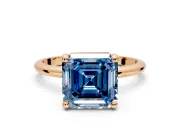 Minimalist Solitaire Engagement Ring Setting for Fancy Blue Asscher Cut Center with Thin Band and Prong Head in Rose Gold