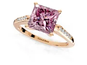 Solitaire Engagement Ring Setting for Fancy Pink Princess Cut Center with Channel Accents and Prong Head in Rose Gold