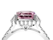Milgrain Floral Halo Engagement Ring Setting for Fancy Pink Asscher Cut Center with Pave Band and Prong Head in Platinum