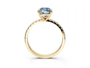 Solitaire Engagement Ring Setting for Fancy Blue Cushion Cut Center with Fine Pave Narrow Band and Prong Head in Yellow Gold