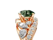 Halo Engagement Ring Setting for Fancy Green Round Cut Center with Marquise and Pave Bypass Band and Prong Head in Rose Gold