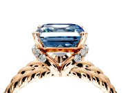 Halo Engagement Ring Setting for Fancy Blue Asscher Cut Center with Rope Twist Split Shank and Prong Head in Rose Gold