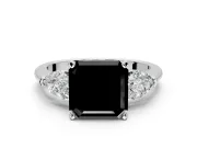 3 Stone Engagement Ring Setting for Fancy Black Asscher Cut Center with Large Pear-Shaped Accents and Prong Head in Platinum