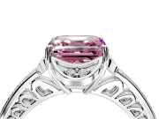 Floral Engagement Ring Setting for Fancy Pink Asscher Cut Center with Four Accent Clusters and Prong Head in Platinum