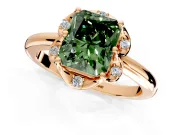 Floral Frame Engagement Ring Setting for Fancy Green Radiant Cut Center with Accent Clusters and Prong Head in Rose Gold