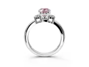 3 Stone Engagement Ring Setting for Fancy Pink Oval Center with Wide Plain Band and Prong Head in Platinum