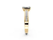Solitaire Engagement Ring Setting for Emerald Cut Center with Princess Cut Channel Band and Prong Head in Yellow Gold