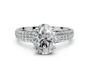Solitaire Engagement Ring Setting for Oval Center with Multi-Row Pave Accents and Basket Head in Platinum